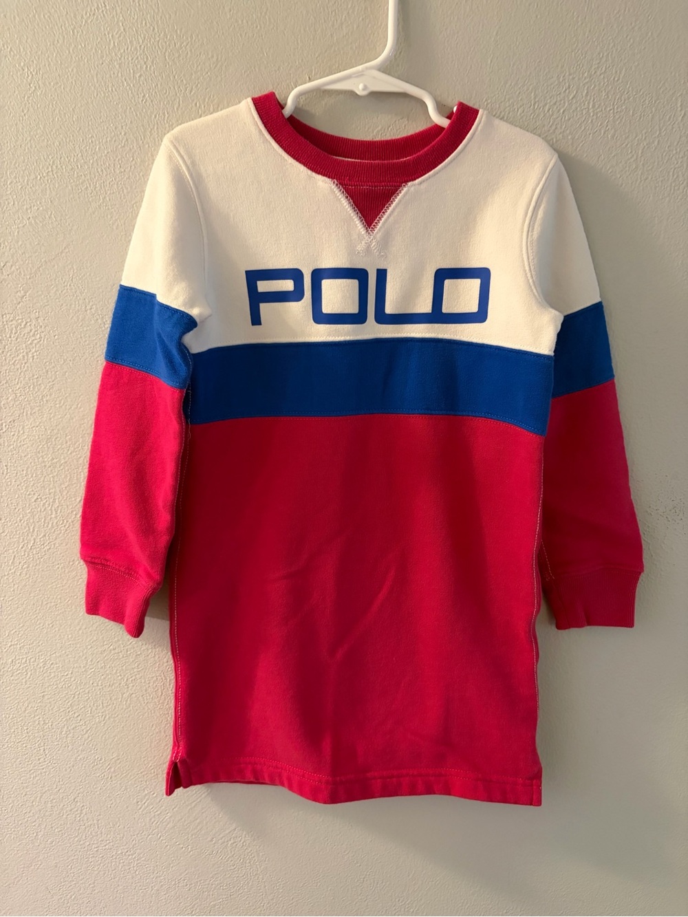 Polo Ralph Lauren Little Girls Colorblock Logo Fleece Sweatshirt Dress Size 5